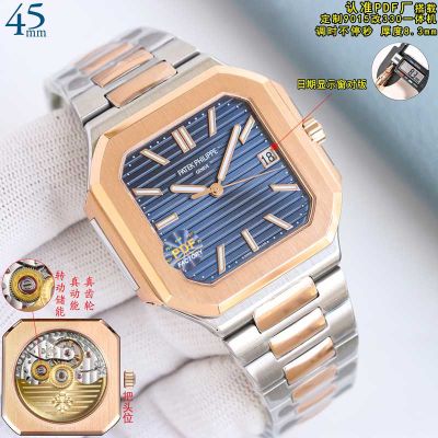 PDF Factory Patek Philippe Cubitus 9015 Movement 45mm 316L Steel Two-Tone Rose Gold Strap Watch